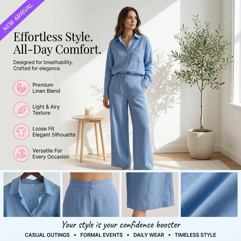 Seattle Linen Set with High-Waisted Loose Pants