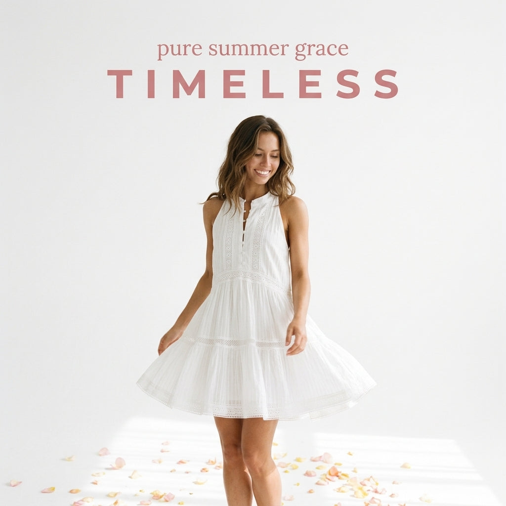 Lace-paneled Stand-collar Button-up Dress