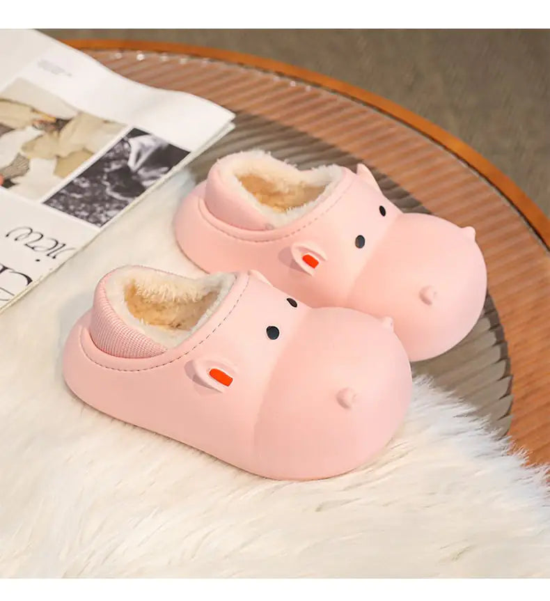 Children's Fleece-lined Cartoon Cotton Slippers