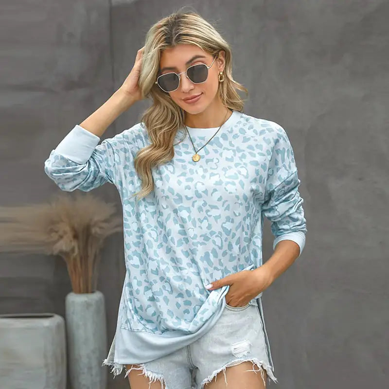 Women's Hoodless Sweater in Leopard Print