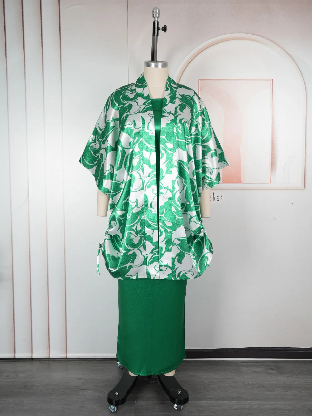 Plus Size Printed Robe Women's Vest Jacket Two-piece Set Dress