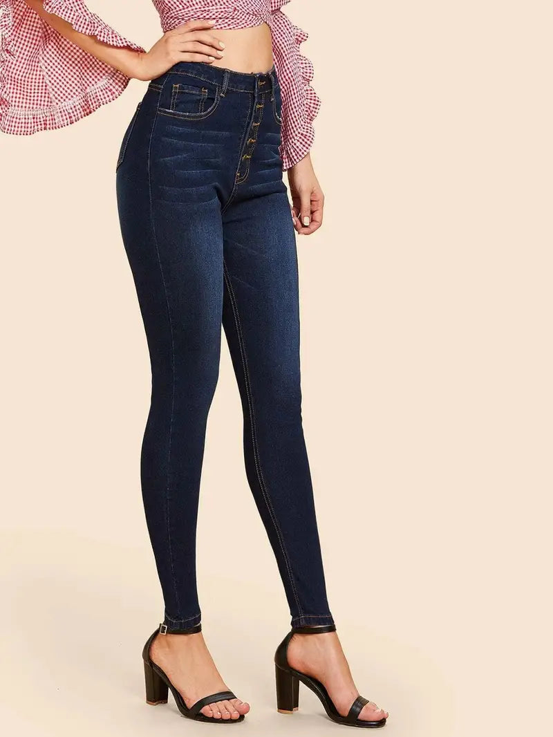 High Rise Skinny Jeans - Women's Stretch Denim Pants