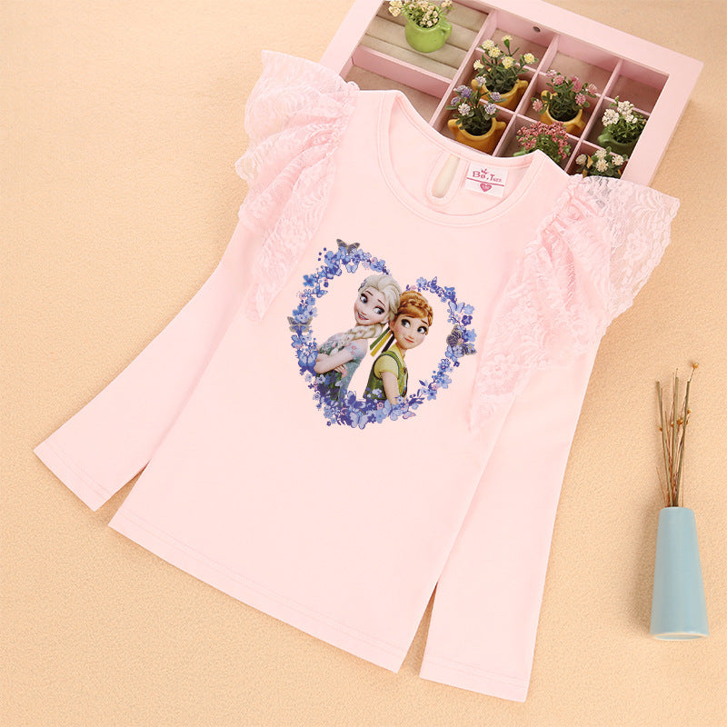 Girls' Lace Sleeve Long Sleeve Top for Ages 3-9