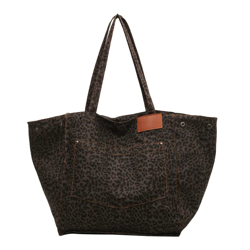 Leopard Print Large Capacity Canvas Tote Handbag