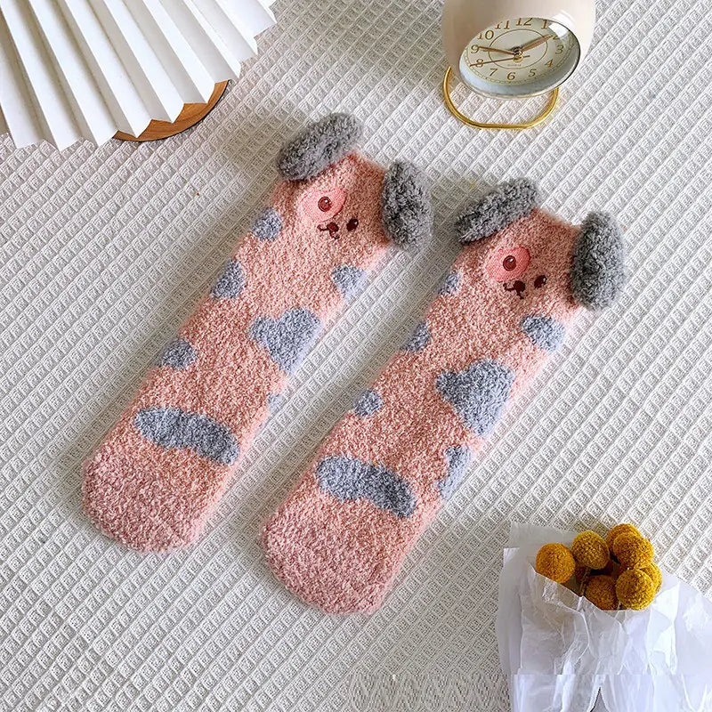 Dicke warme Korallenfleece-Socken für Damen, mittellang, zum Schlafen