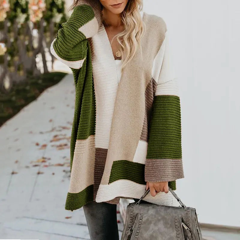 Women's Geometric Color Block Cardigan
