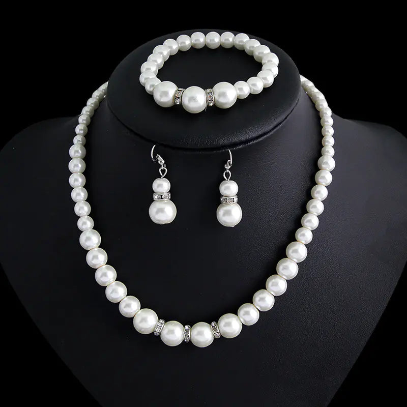 Pearl Necklace, Earrings, and Bracelet Set for Brides