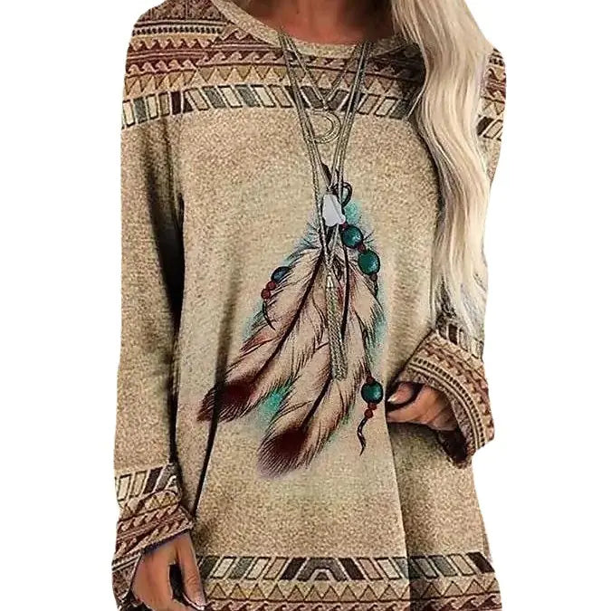 Women's Animal Print Loose-Fit T-Shirt with Round Neck - Trendy Attic Store01