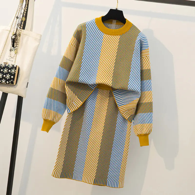 Plus Size Women's Autumn Winter Slimming Dress Set