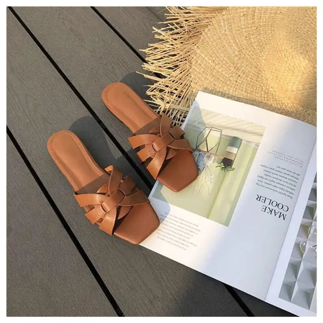 Damen Open Toe Flache Lässige Strand-Sandalen Pantoletten