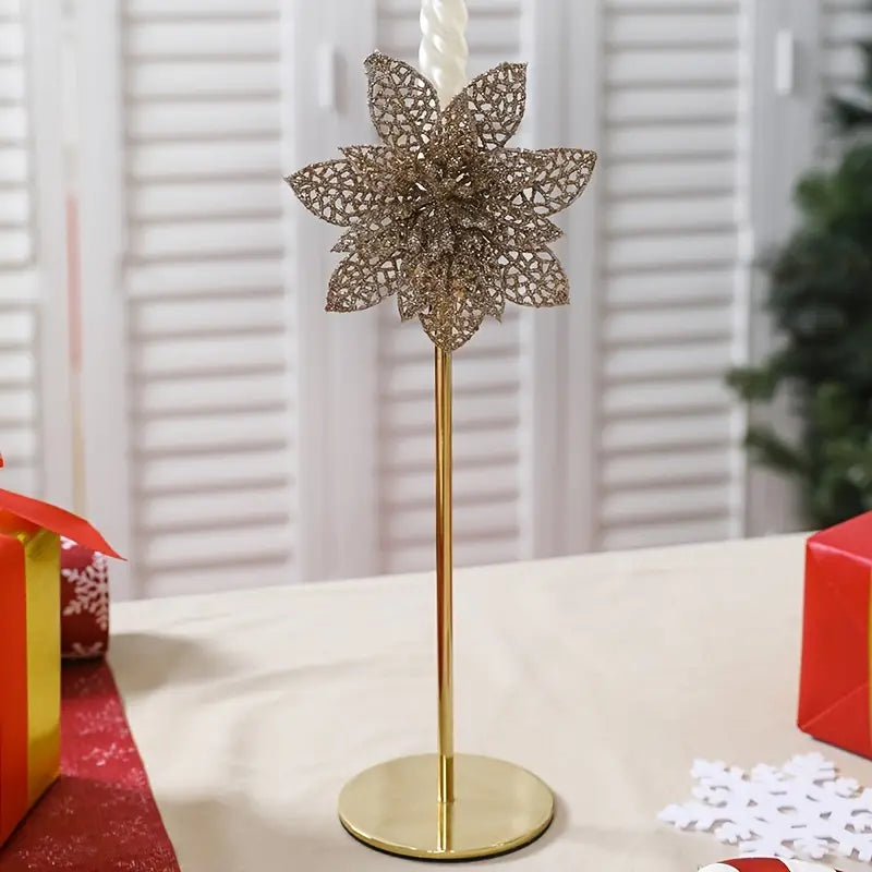 10pcs 4in Glitter Faux Flowers for Christmas Ornaments