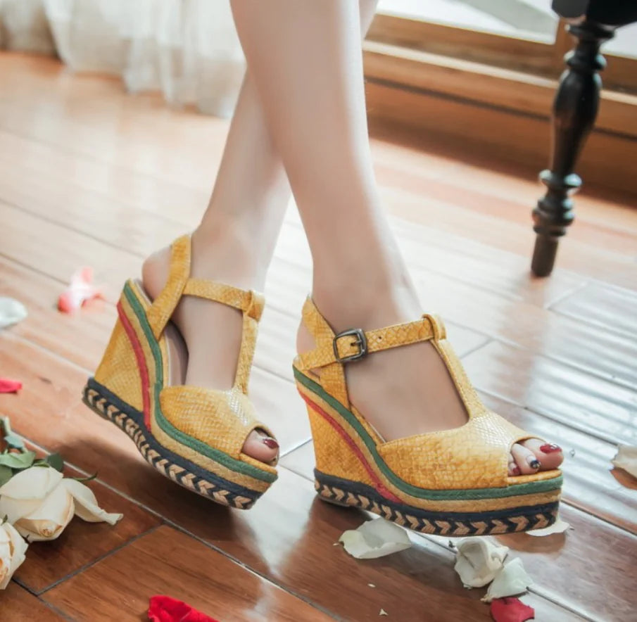 Thick-Soled Women's High Heel Wedge Sandals - Trendy Attic Store01