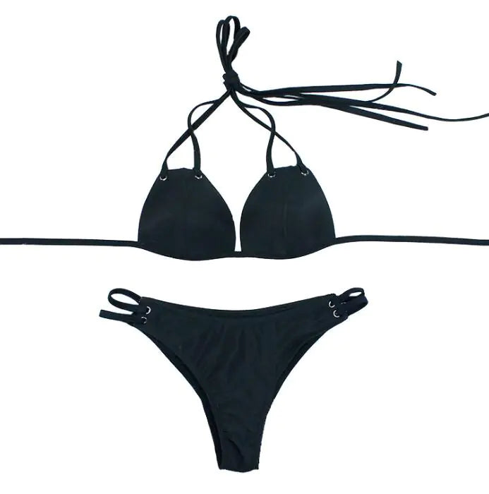 Sexy Solid Color Tie-String Bikini Set
