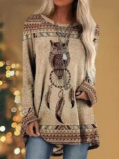 Women's Animal Print Loose-Fit T-Shirt with Round Neck - Trendy Attic Store01