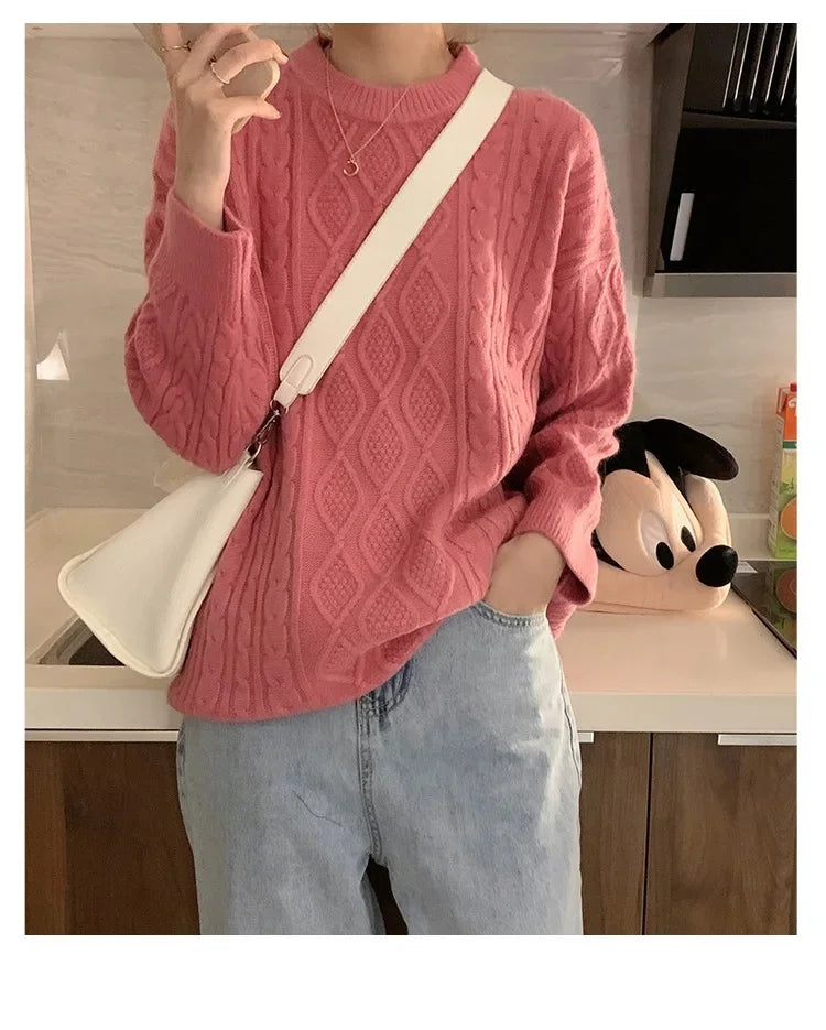 Plus Size Elegant Style Knit  Loose Fit Slimming Long Sleeve Sweater