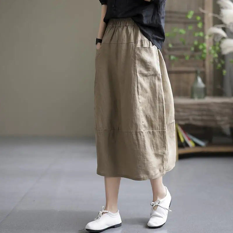 Lässiger lockerer Retro-Leinenrock für Damen