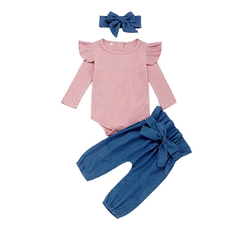 New Baby Long Sleeve Triangle Bodysuit Set