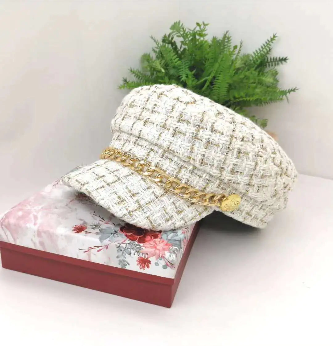 Vintage Navy Tweed Octagonal Hat for Women