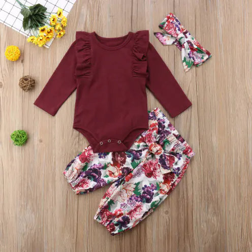 Conjunto de 3 Piezas Estilo Floral para Niñas con Diadema