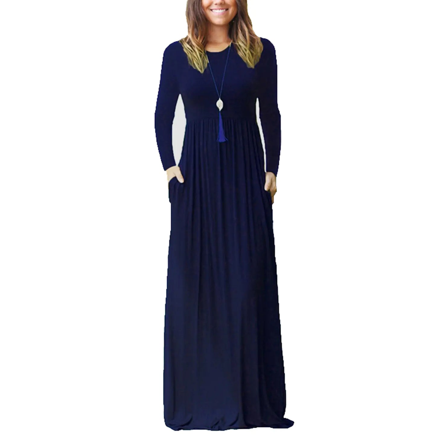 Women's Casual Long Sleeve Elastic Waist Dress