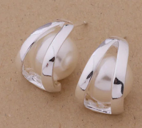 925 Silver Jewelry, Silver-Plated Pearl Earrings