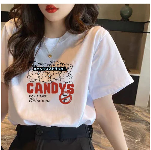 Übergroßes weißes T-Shirt mit gelocktem Bär für Damen