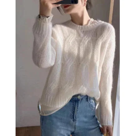 Damen Strickpullover mit Aushöhlungen in Unifarben