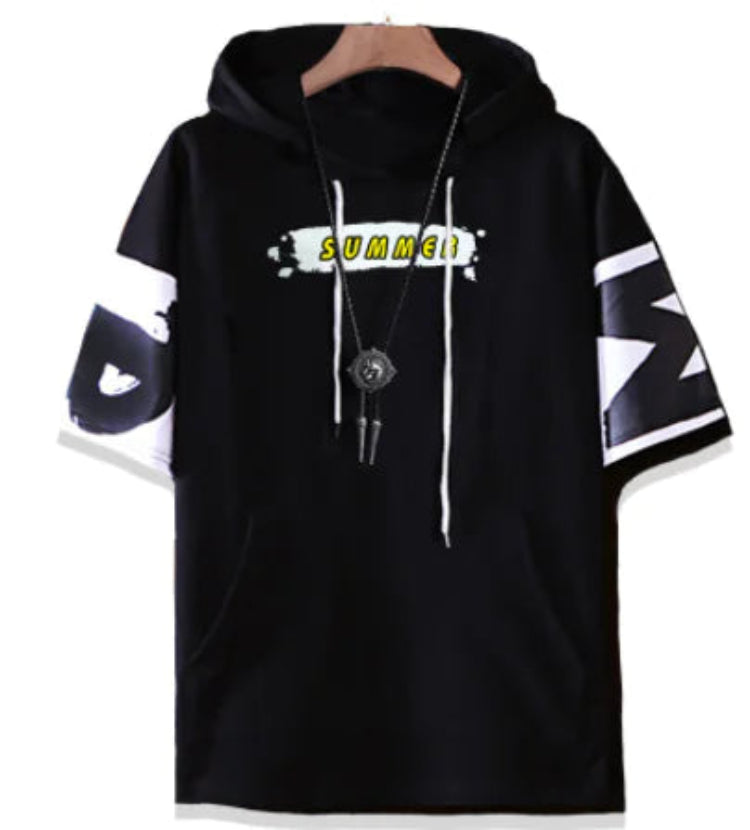 Großes Rundhals-Kurzarm-T-Shirt mit Aufdruck