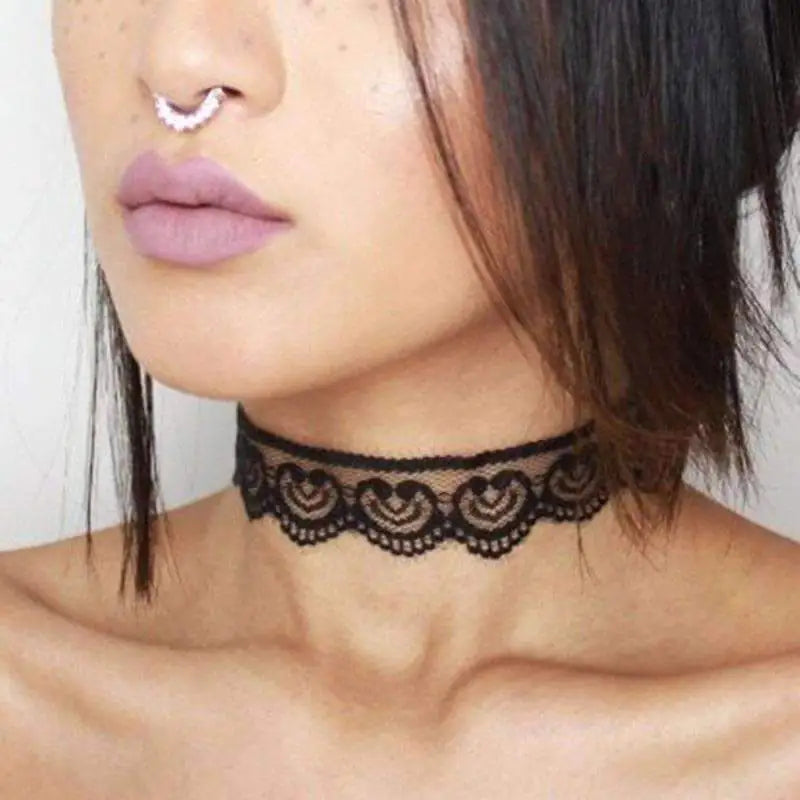 Lace Smiley Heart Choker Necklace