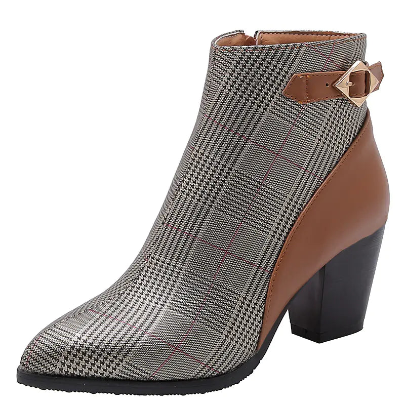 Women's High Heel Short Boots with Thick Heels - Trendy Attic Store01