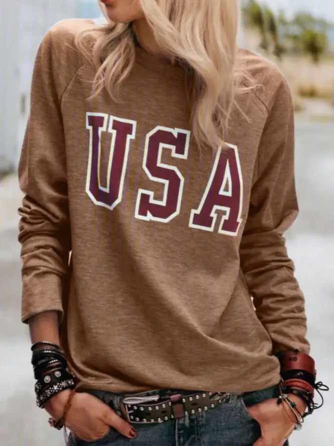 Women's Long Sleeve Round Neck Printed Top