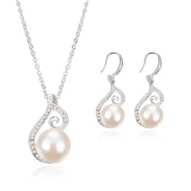 Bridal Pearl and Rhinestone Jewelry Set with Earrings