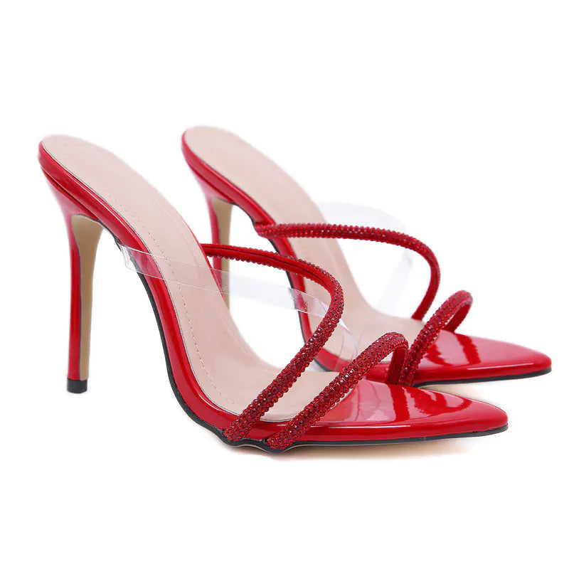 Pointed Toe Rhinestone Super High Heel Sandals
