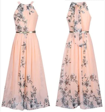Vestido largo floral sin mangas con cuello halter estilo bohemio