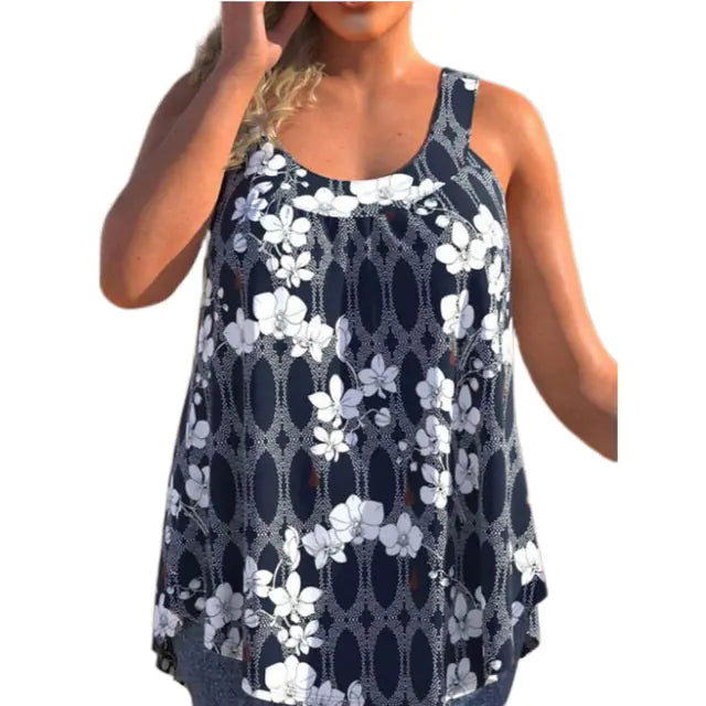 Casual Loose Floral Print Round Neck Sleeveless T-shirt - Trendy Attic Store01