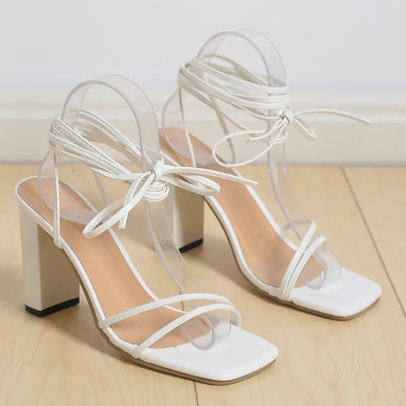 Women's Simple Square Head Strappy High Heels - Trendy Attic Store01