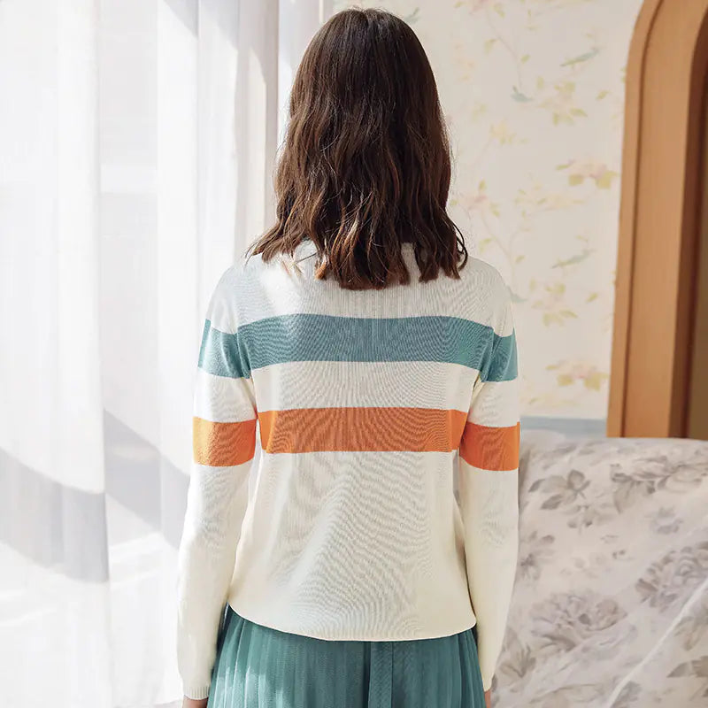 Cartoon Striped Knit Top - Women's Basic Style