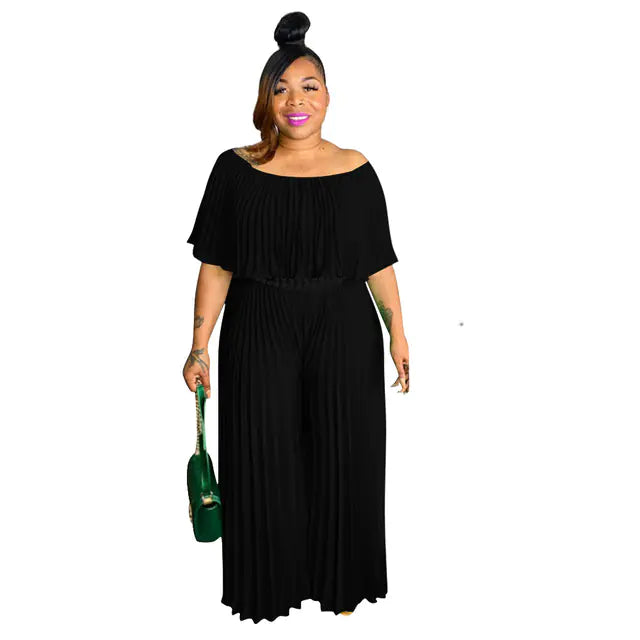 Plus Size Women's Ruffle Jumpsuit with Wide Leg Pants