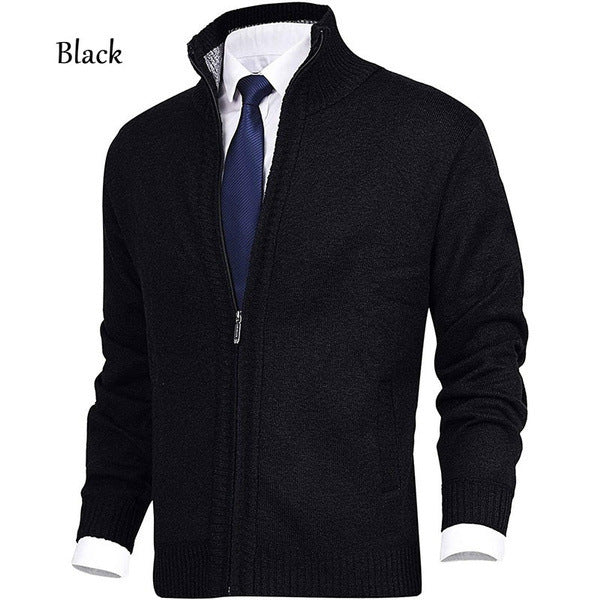 Men's Solid Knit Cardigan Sweater with Collar