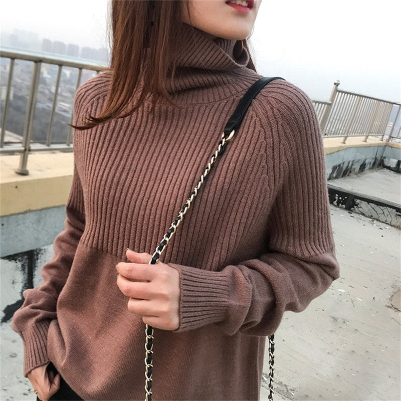 Plus Size Women's High Neck Loose Knit Sweater