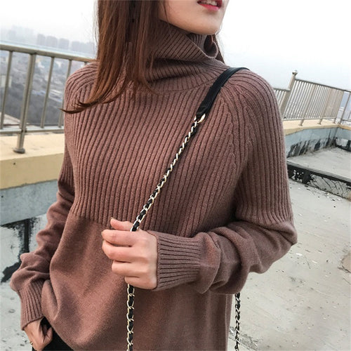 Plus Size Women's High Neck Loose Knit Sweater