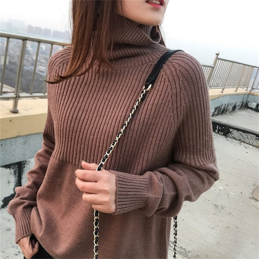 Plus Size Women's High Neck Loose Knit Sweater