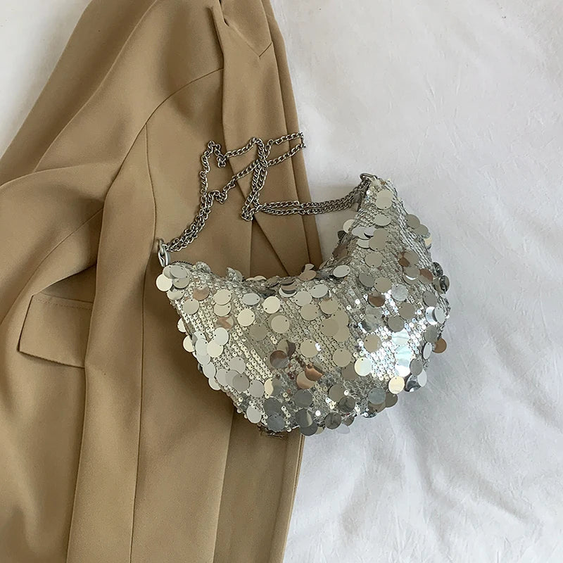 Sequin Bag Women  New Trendy Versatile Chain Solid One Shoulder Bags