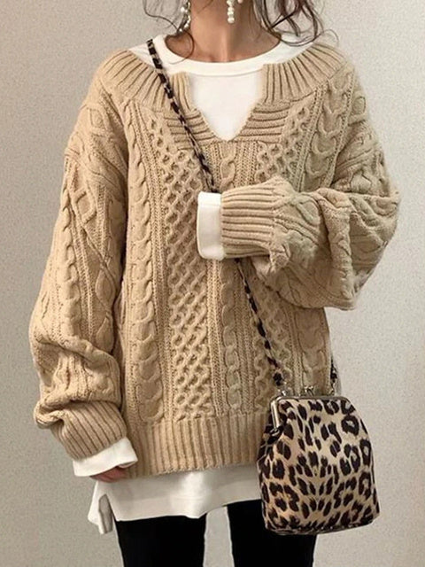 Chic Women's Knitted V-Neck Sweater for Autumn Winter