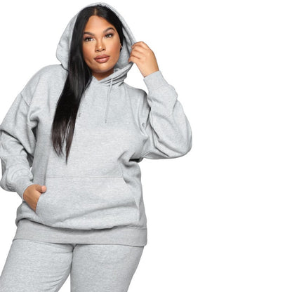 Plus Size Casual Solid Color Hooded Sweater Set