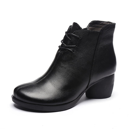 New Retro Leather High Heel Comfortable Women Boots
