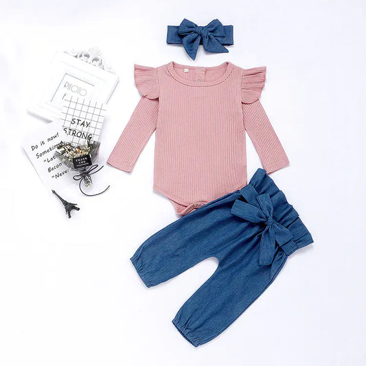 New Baby Long Sleeve Triangle Bodysuit Set