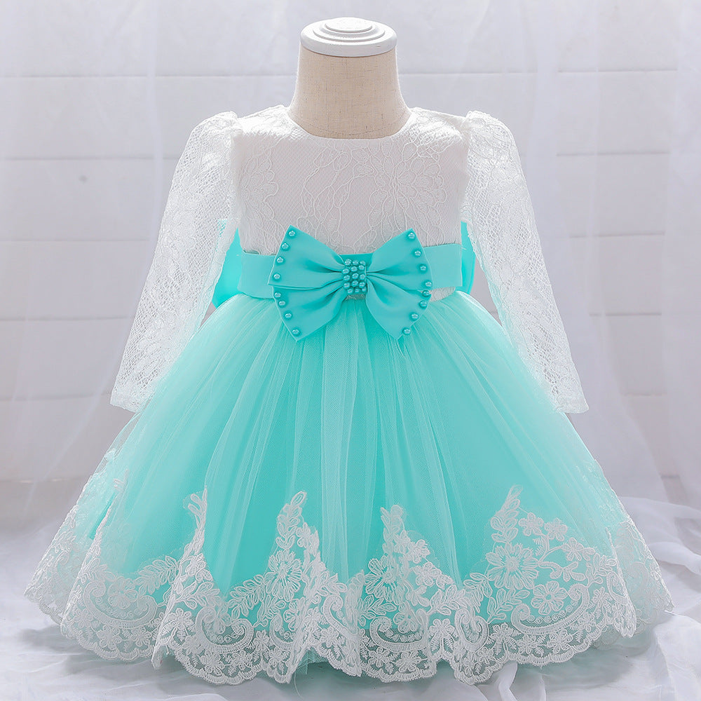 Lace Stitching Long-Sleeved Washing Gown