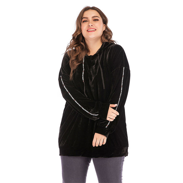 Plus Size Black Striped Hoodie  for Women
