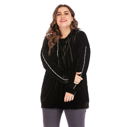 Plus Size Black Striped Hoodie  for Women